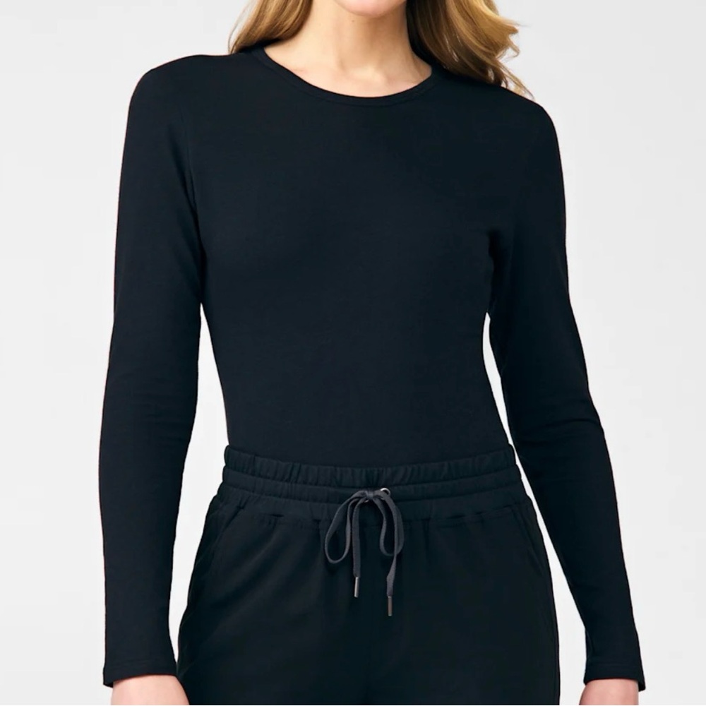 Classic Black Long-Sleeve Crewneck Top under scrub